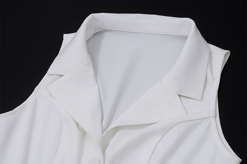 Womens Two Piece Set | White V Neck Sleeveless Vest Pleated Mini Skirt | noémi