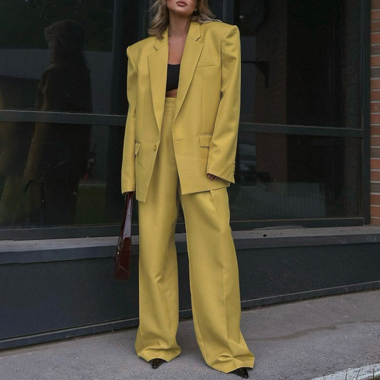 Long Sleeve Collared Baggy Coat & High Waist Wide Leg Pants Two Piece Set | noémi