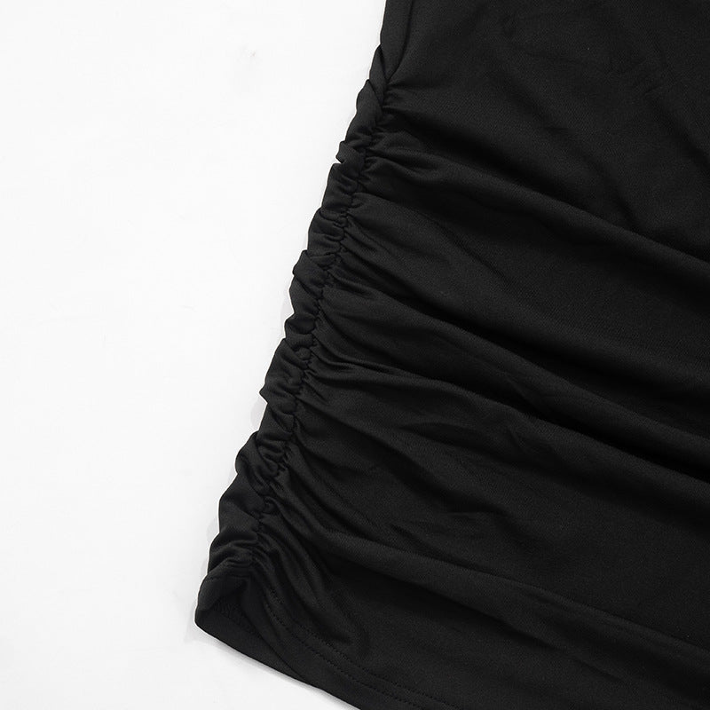 Mesh Puff Sleeve Pleated Bodycon Dress with Panel Stitching | noémi