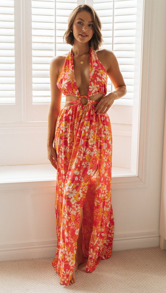 Womens Floral V Neck Maxi Slip Dress | Backless, Split | noémi
