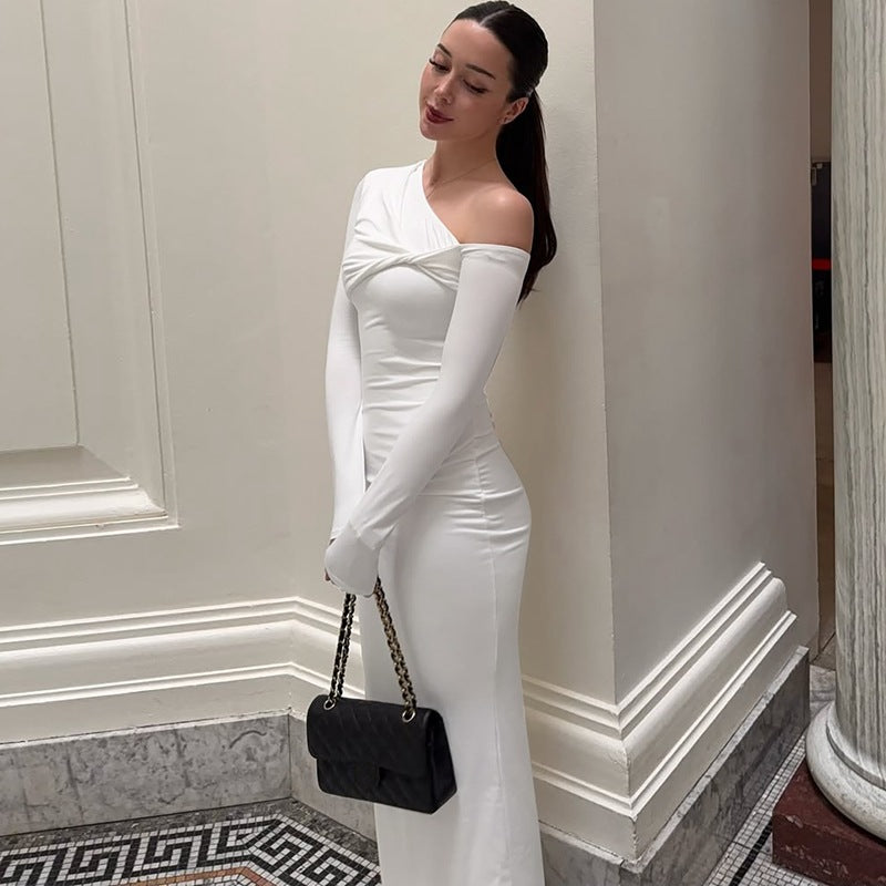 Summer Slim Fit Dress | Twist Shoulder Detail | Solid Color, Lightweight & Stylish | noémi