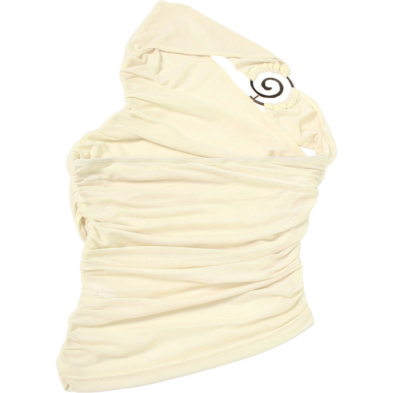 Halter Vest Top for Women | Slim Fit, Pleated, Cropped, One Shoulder | noémi