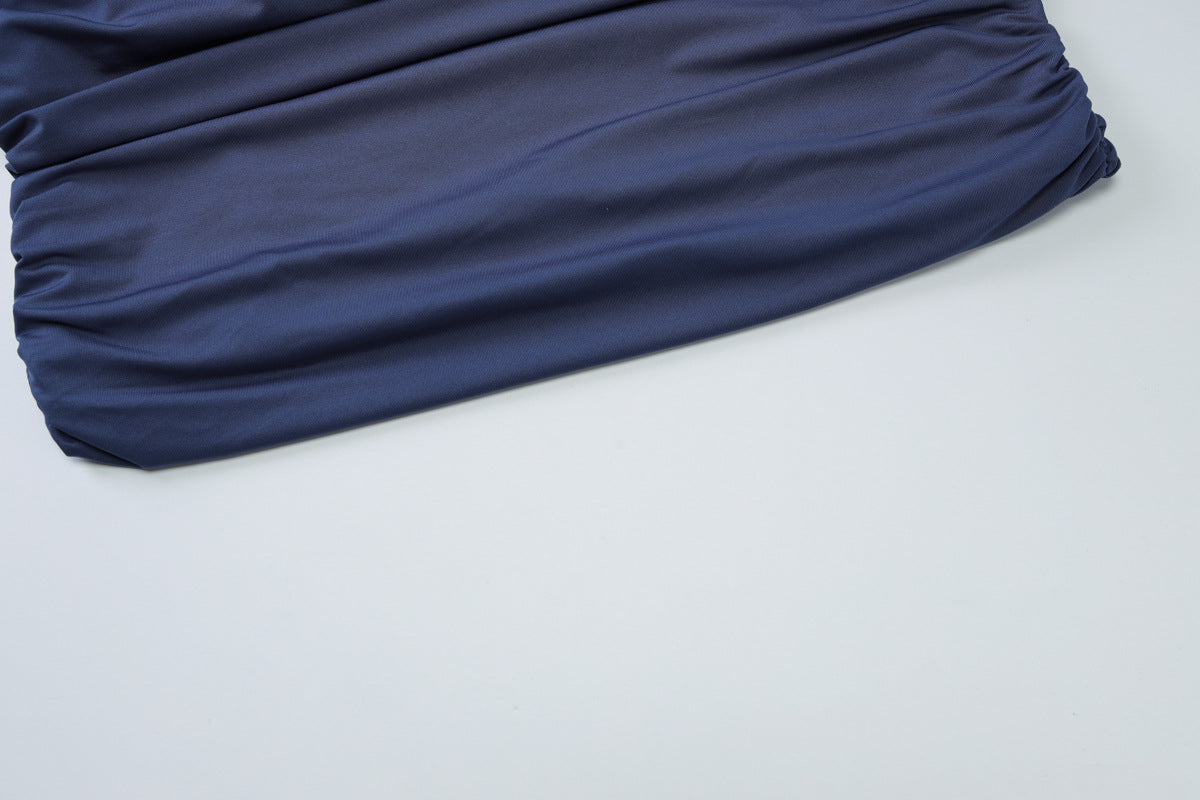 Women U Neck Sleeveless Pleated Slim Fit Sheath Dress Solid Color | noémi