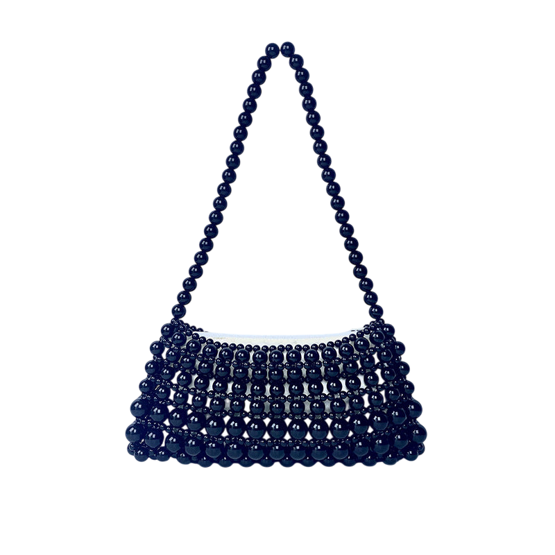 Vintage Pearl Beaded Shoulder Bag – Silver Handmade Chain-Accented Pouch | noémi