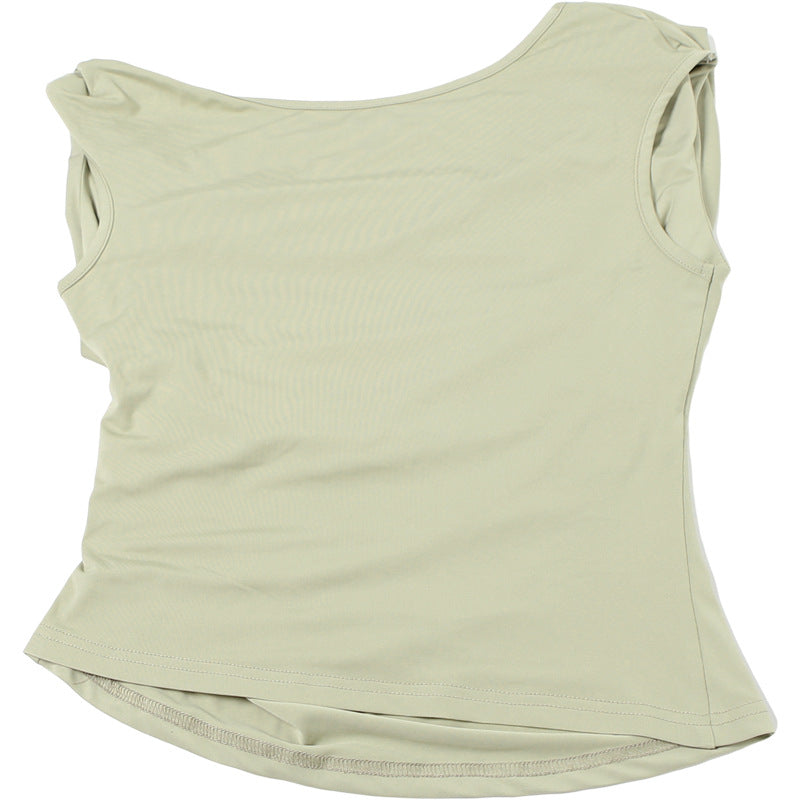 Diagonal Drape Sleeveless Top | Slim Fit & Ruched Design | noémi