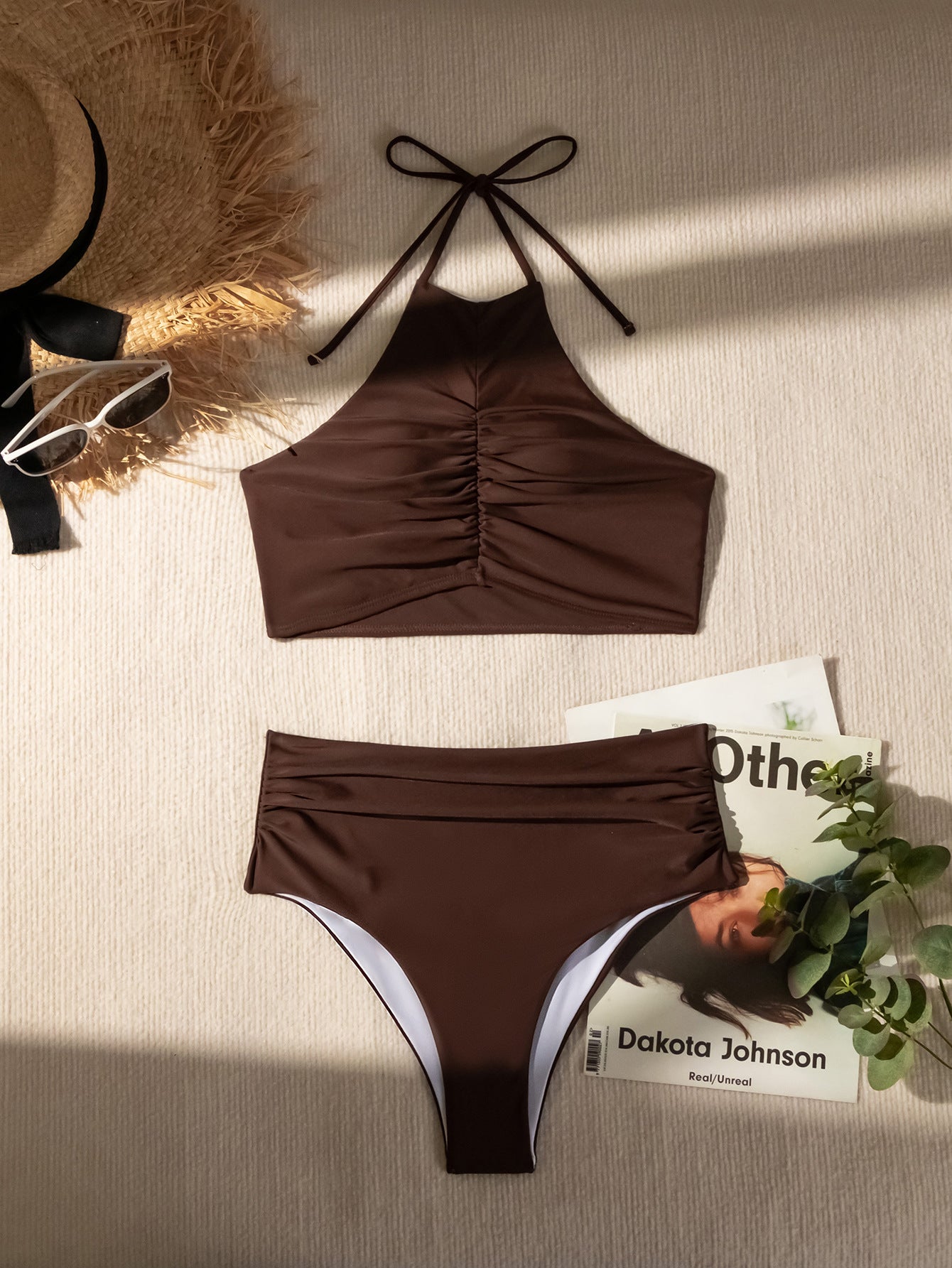 Pleated Halter Tube Top with Lace Up High Waist Swimsuit | noémi