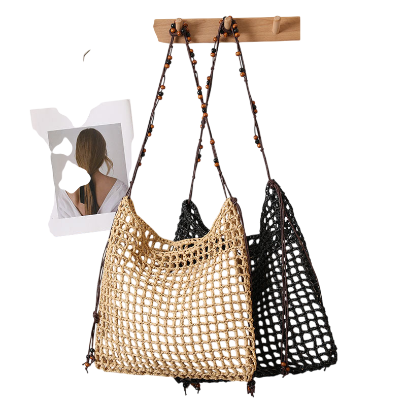 Summer Straw Woven Bag With Lace Up Pattern Suitable For Women Beach Vacation Beach Bag