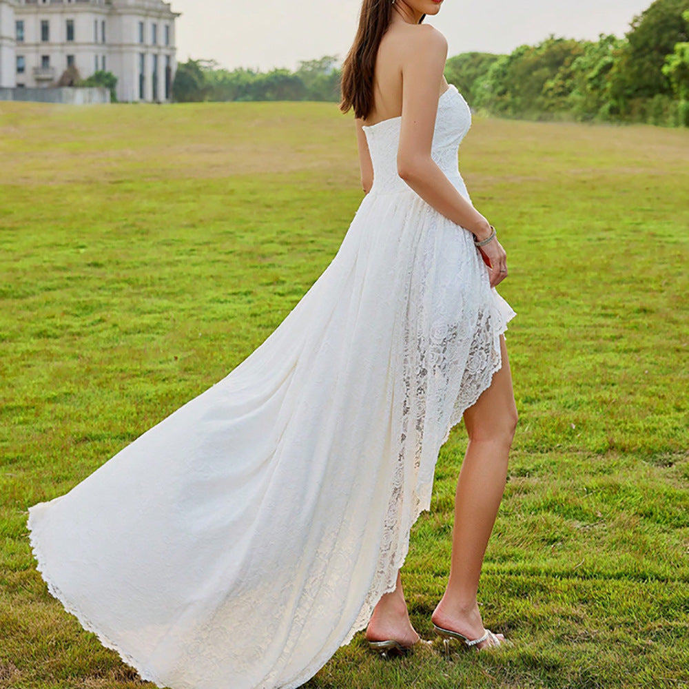 Strapless Lace Dress | White High Low Tube | noémi