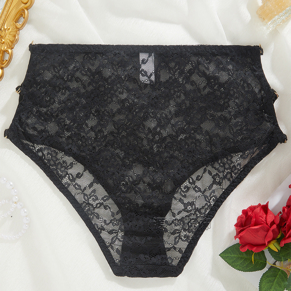 Lace High Waist Triangle Underwear with Metal Details and Cutout Design Transparent Comfort | noémi