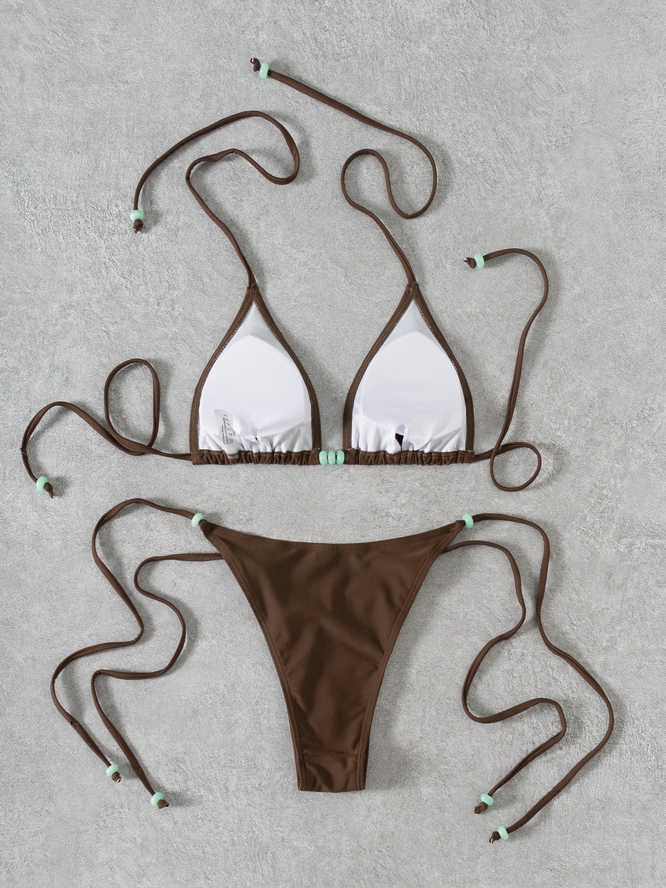 Solid Color Beaded Lace Up Split Bikini Swimsuit for Women | noémi