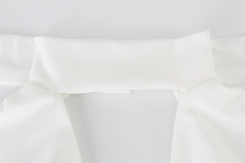 Womens White Two Piece Set | Halter Crop Top Low Waist Maxi Skirt V Neck | noémi