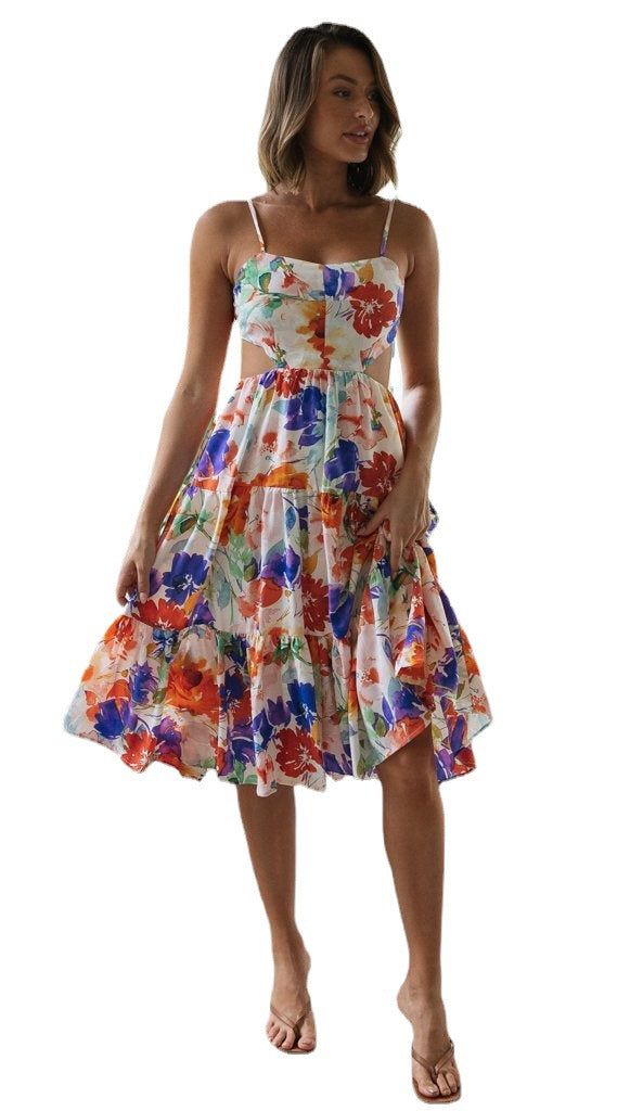 Sundress for Women | Printed Floral Strap Backless Lace Up Dress | noémi