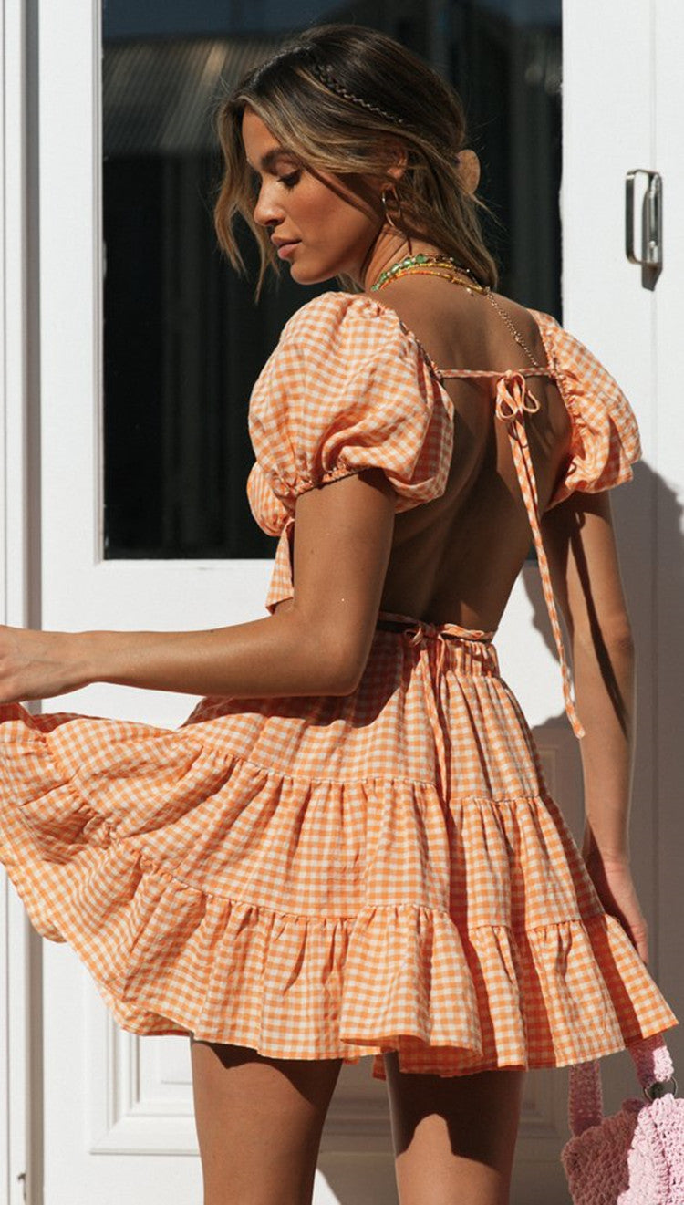 Plaid Backless Crop Top & Tiered Skirt Set | Gingham Two Piece Co Ord | noémi