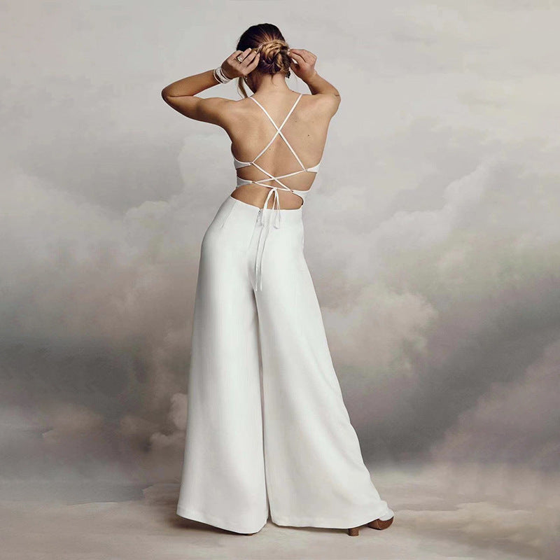Backless V Neck Jumpsuit | Sleek White Sleeveless | noémi