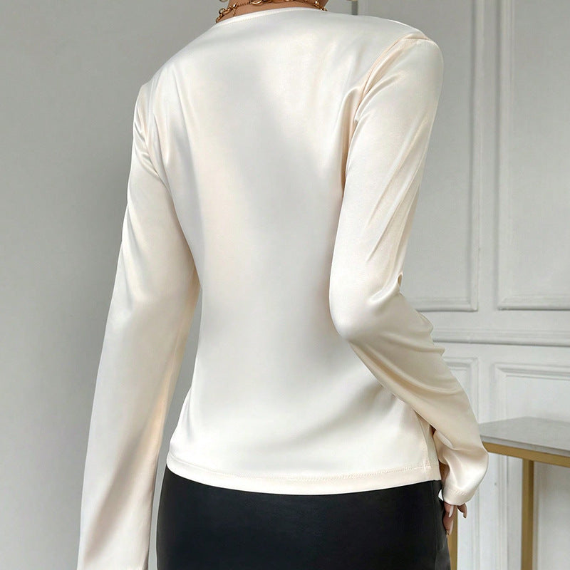 V Neck Bow Tie Long Sleeve Shirt | Womens Top | noémi