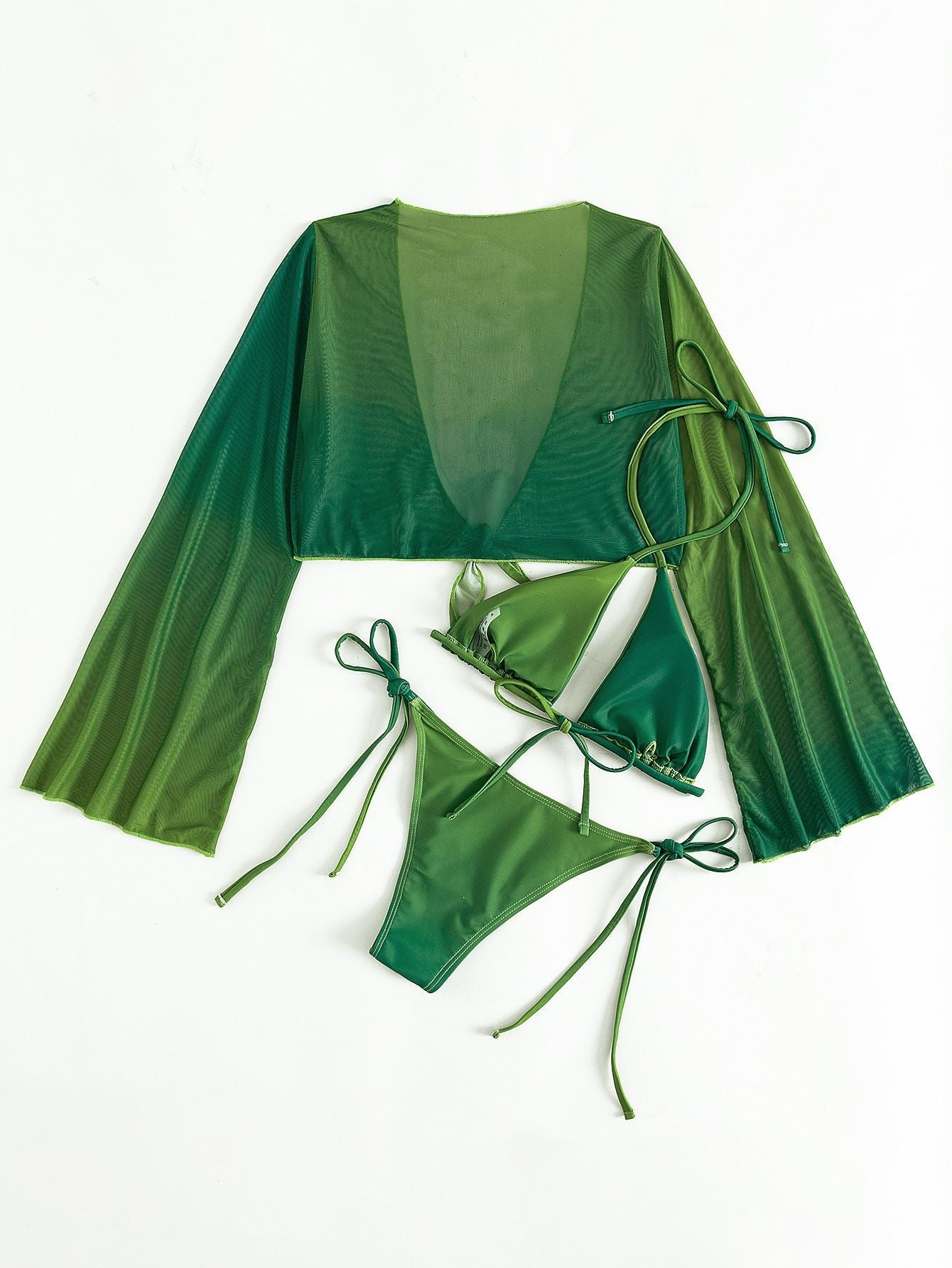Green Three Piece Bikini Set | Halter Swimwear with Sheer Cover Up for Women | noémi