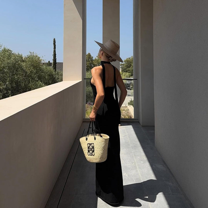 Sleek Halter Dress | Backless, Ribbon Tie & Bold Style | noémi