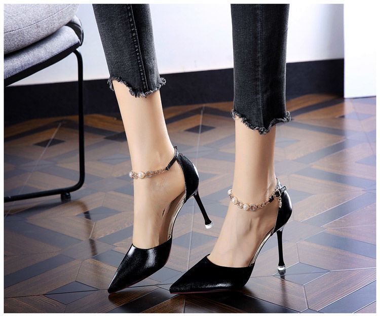 Stiletto Heels for Women | Glitter Pointed Toe Pumps with Ankle Strap | noémi