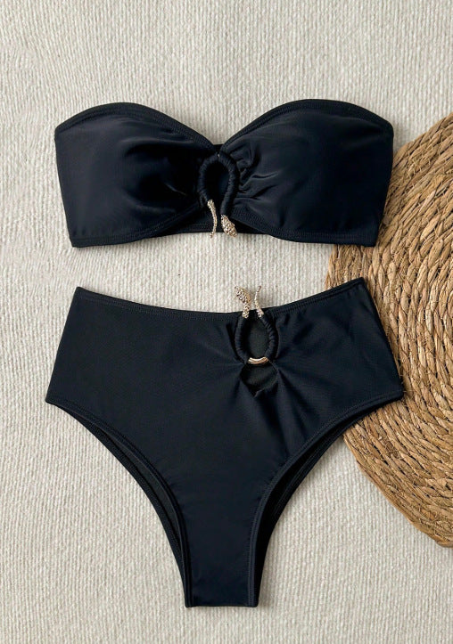 Tube Top Split Swimsuit with Solid Color Fabric Design | noémi