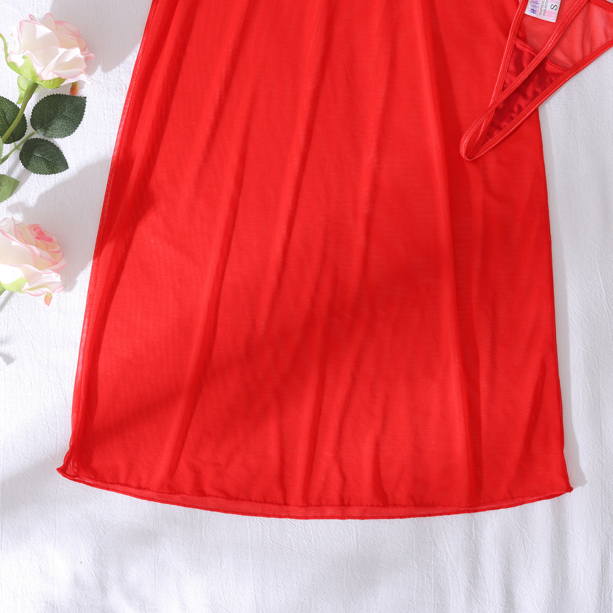 Womens Red Mesh Nightdress with Chest Patch Body Shaping and Steel Ring Details | noémi