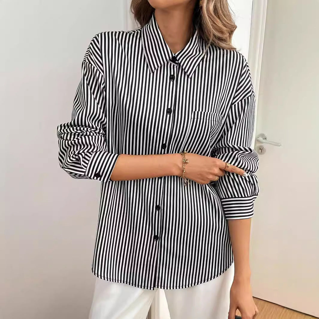 Striped Button Up Shirt with Back Bow Front Detail | Long Sleeve | noémi