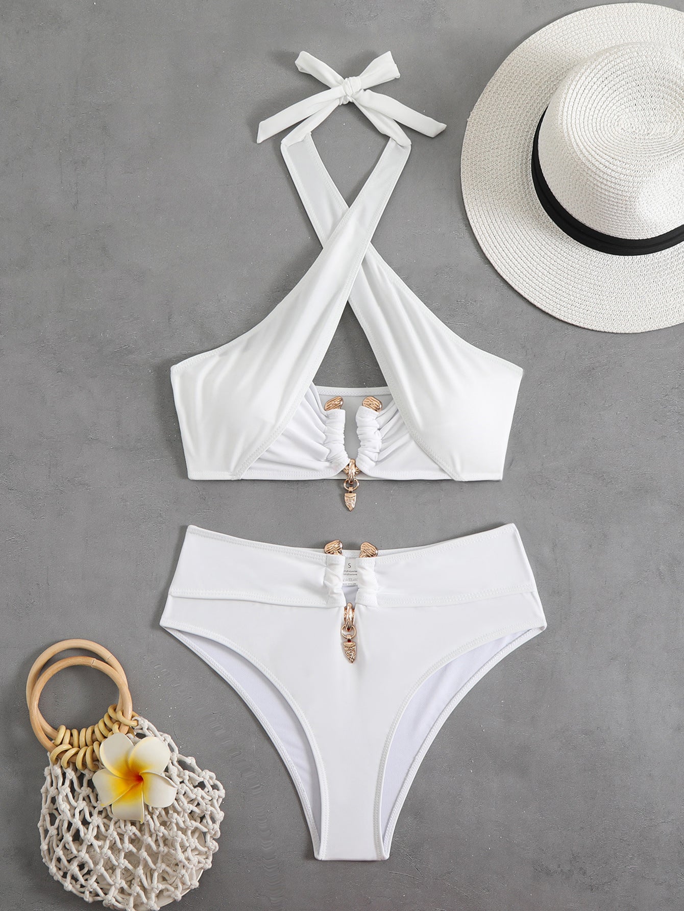 High Waist Tube Top Bikini with Solid Color Snake Print | noémi