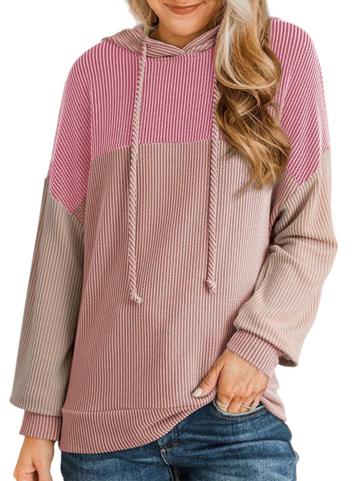 Colorblock Hoodie for Women | Twist Stripe Loose Long Sleeve Sweater | noémi