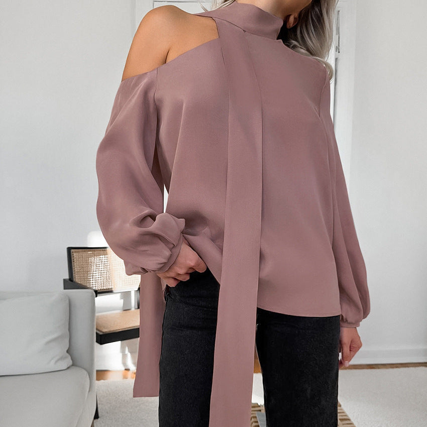 Satin Collar Strapless Long Sleeve Shirt | noémi