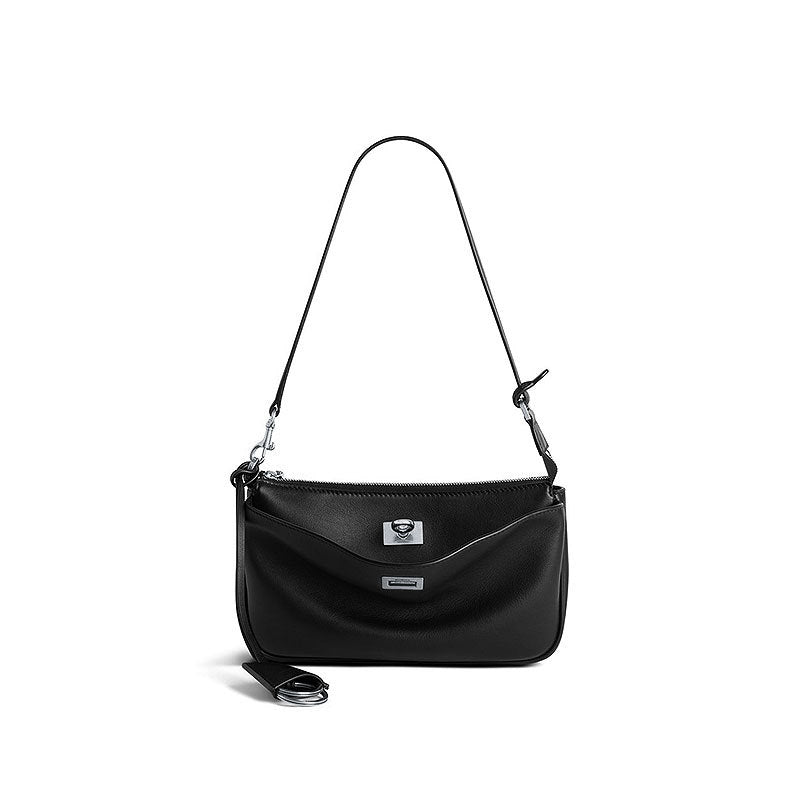 Women’s Black Messenger Shoulder Bag – Faux-Leather, Silver Buckle, Office-Ready | noémi