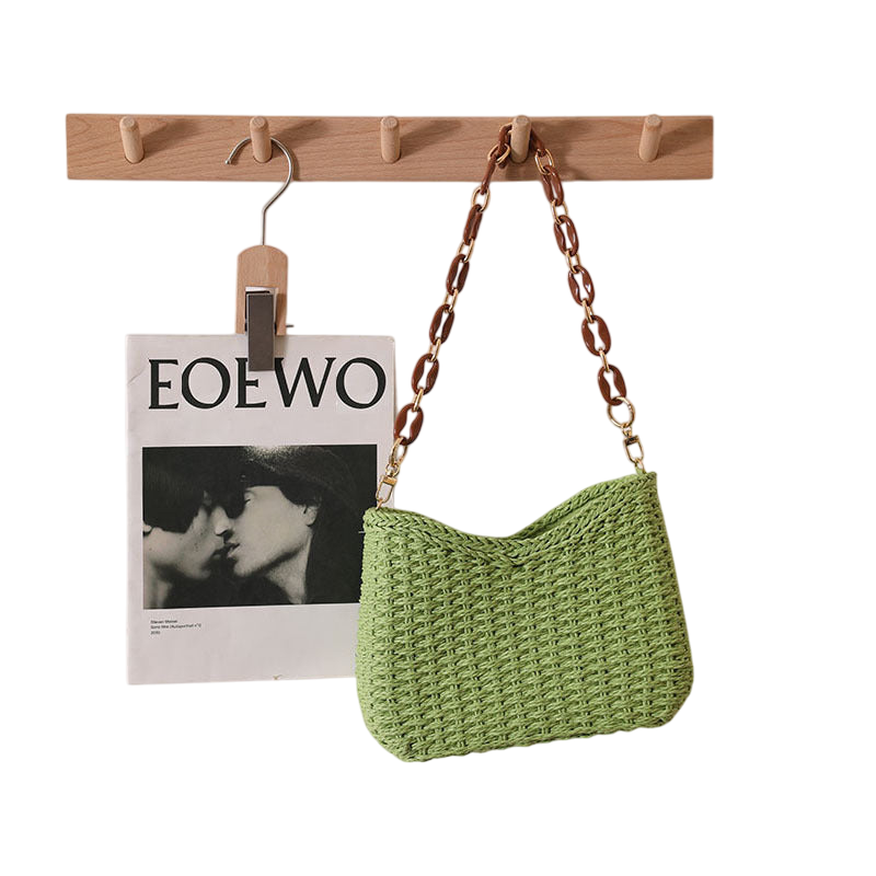 Purple Straw Shoulder Tote Bag – Woven Beach Carryall, Large Capacity | noémi