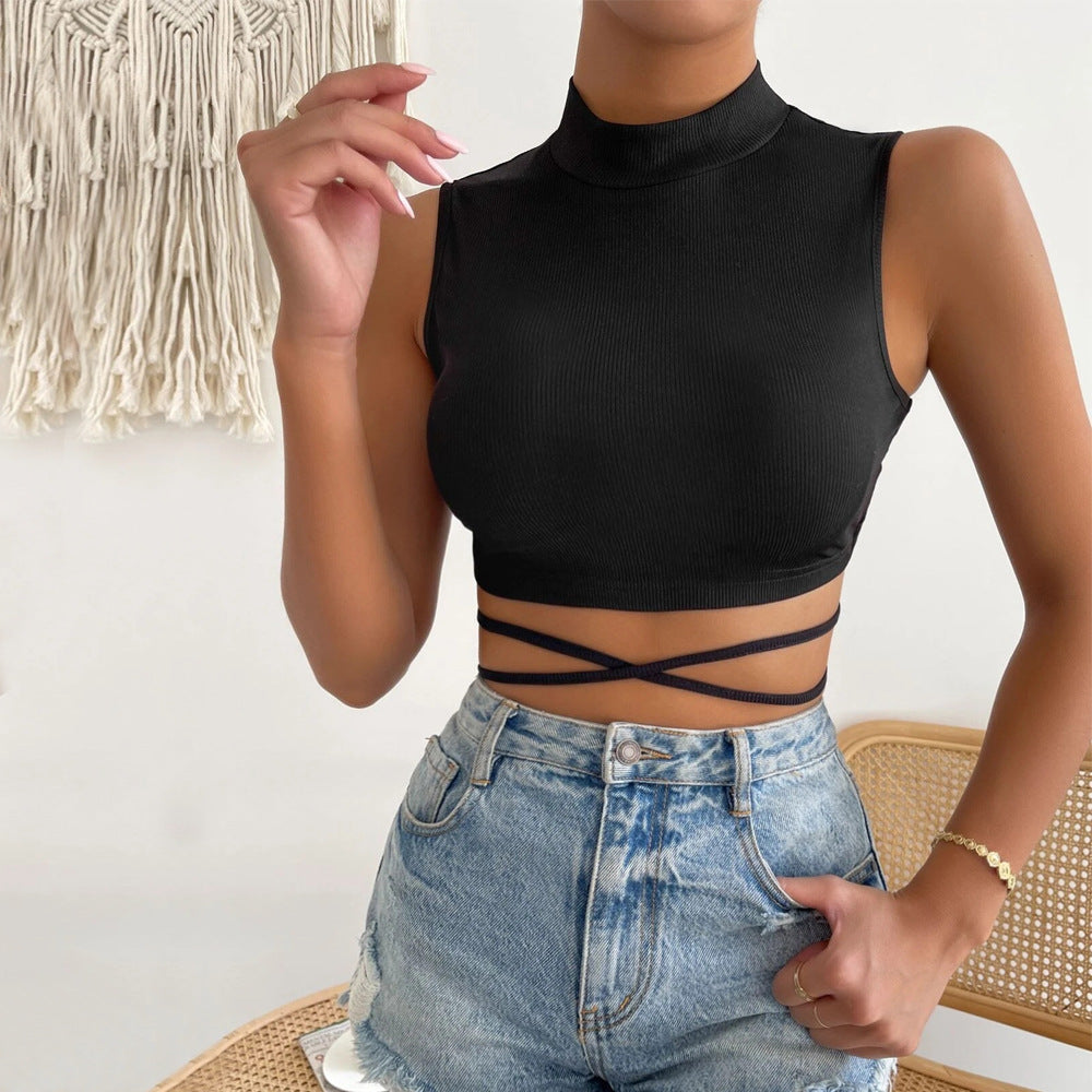 Lace Up Backless Crop Top | Sleeveless High Neck Slim Fit | noémi