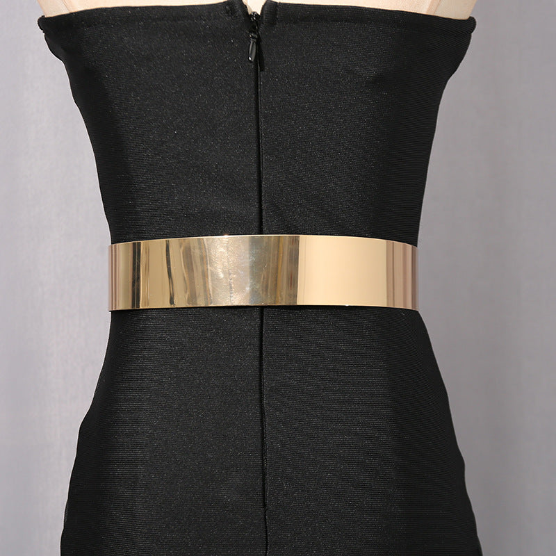 Womens Black Tube Dress with Side Slit and Sheer V Neck Detail | noémi