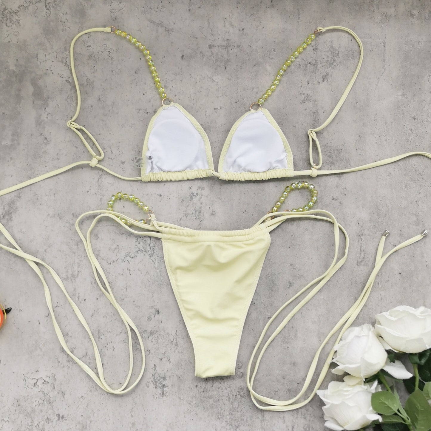 Three Point Low Waist Bikini Set in Solid Color with Back Tie Design for Women | noémi