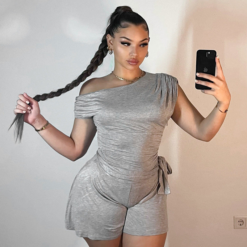 Womens Summer Off Shoulder Romper with Bow Waist Tie | noémi