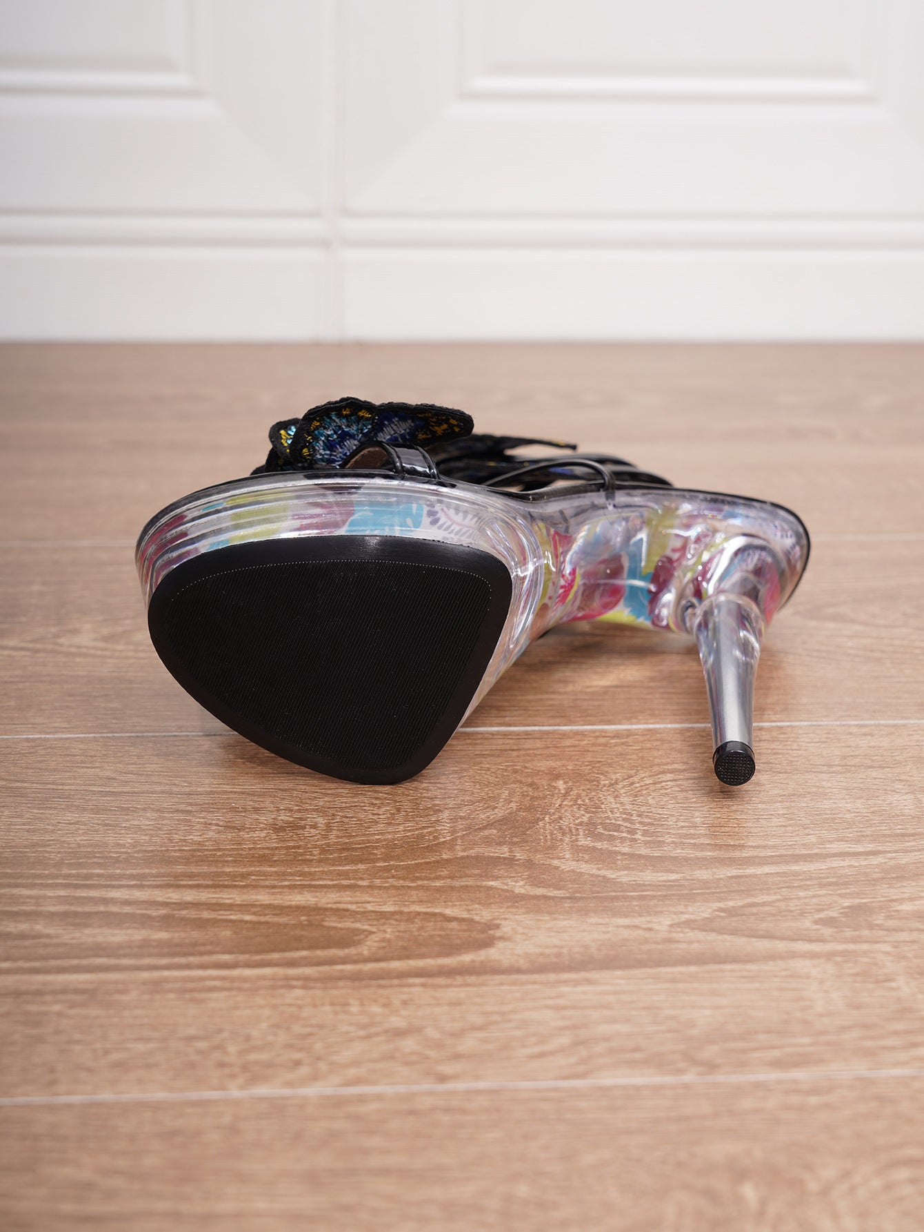 Transparent Crystal High Heel Platform Sandals with Butterfly Accents | noémi