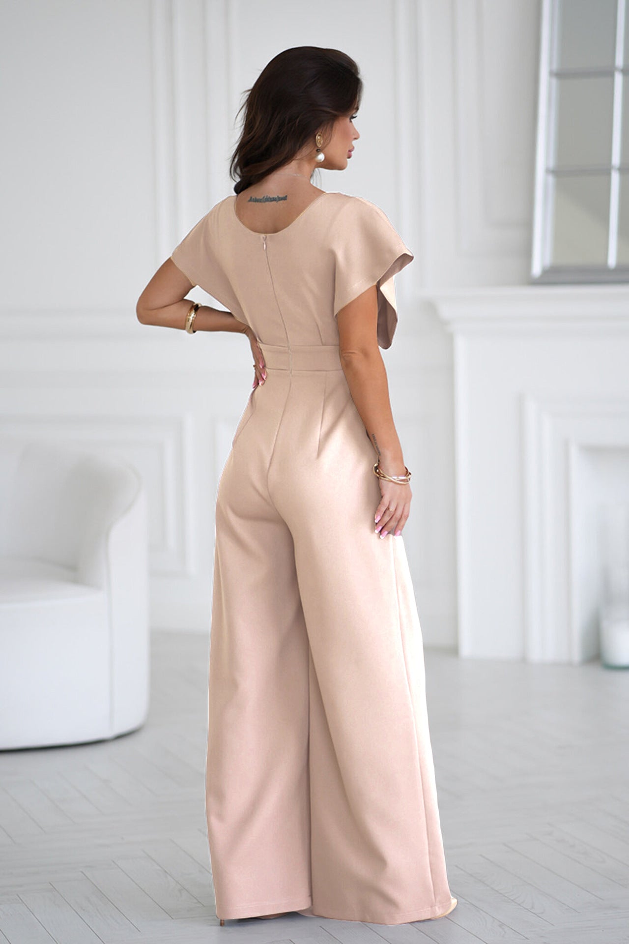 Summer Jumpsuit | VNeck, Fitted Waist, Solid Color OnePiece Trousers | noémi