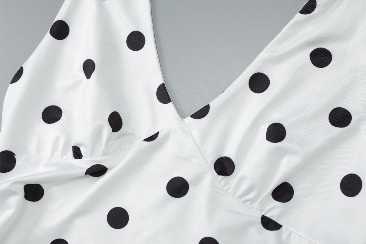 Women's Summer Halter Polka Dot Dress | Backless, Ribbon Tie, Elegant Midi | noémi