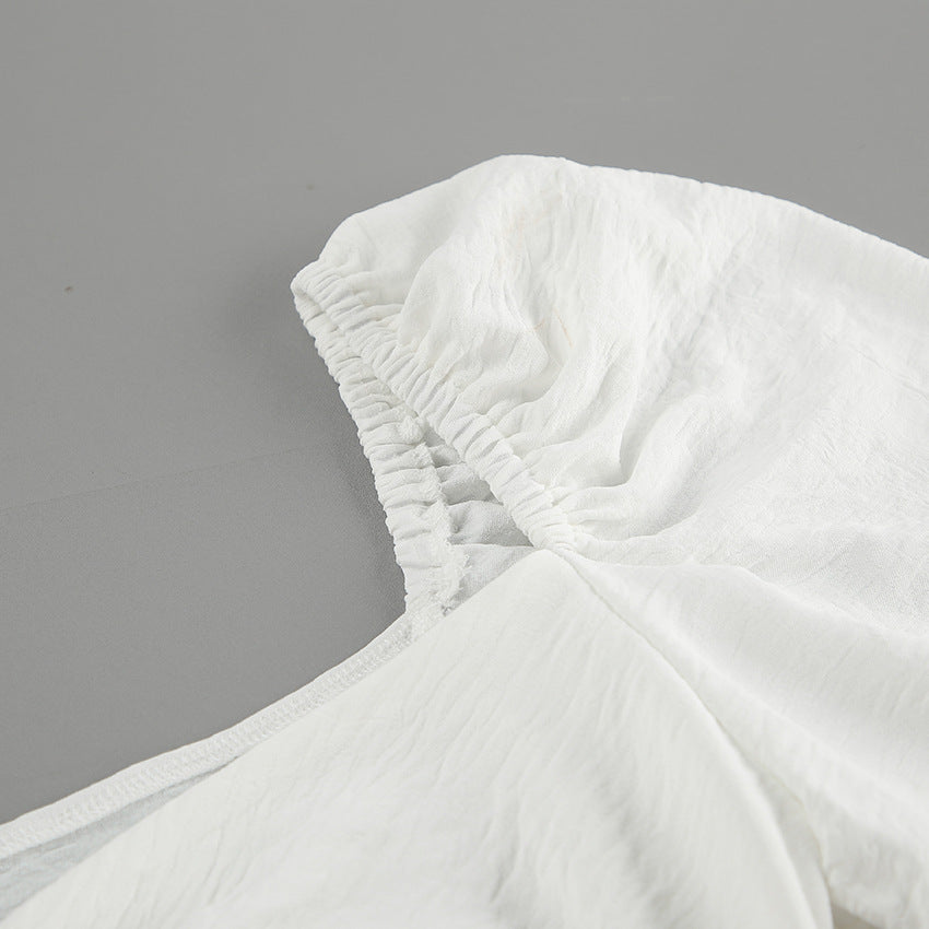 Women A Line Puff Sleeve Dress with Square Neck and Textured Fabric | noémi