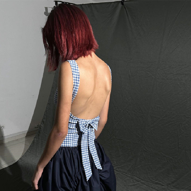 Womens Houndstooth Bow Back Slim Vest | Sleeveless Top | noémi