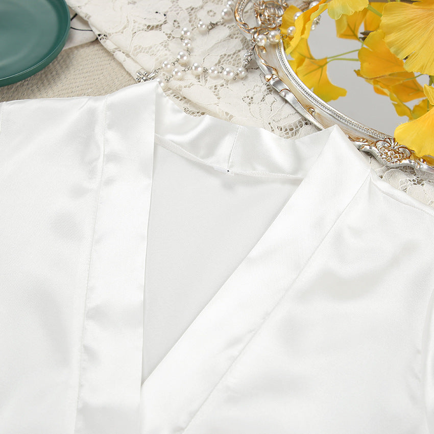 Satin Feather Sleeve Two Piece Night Dress & Robe Set | noémi