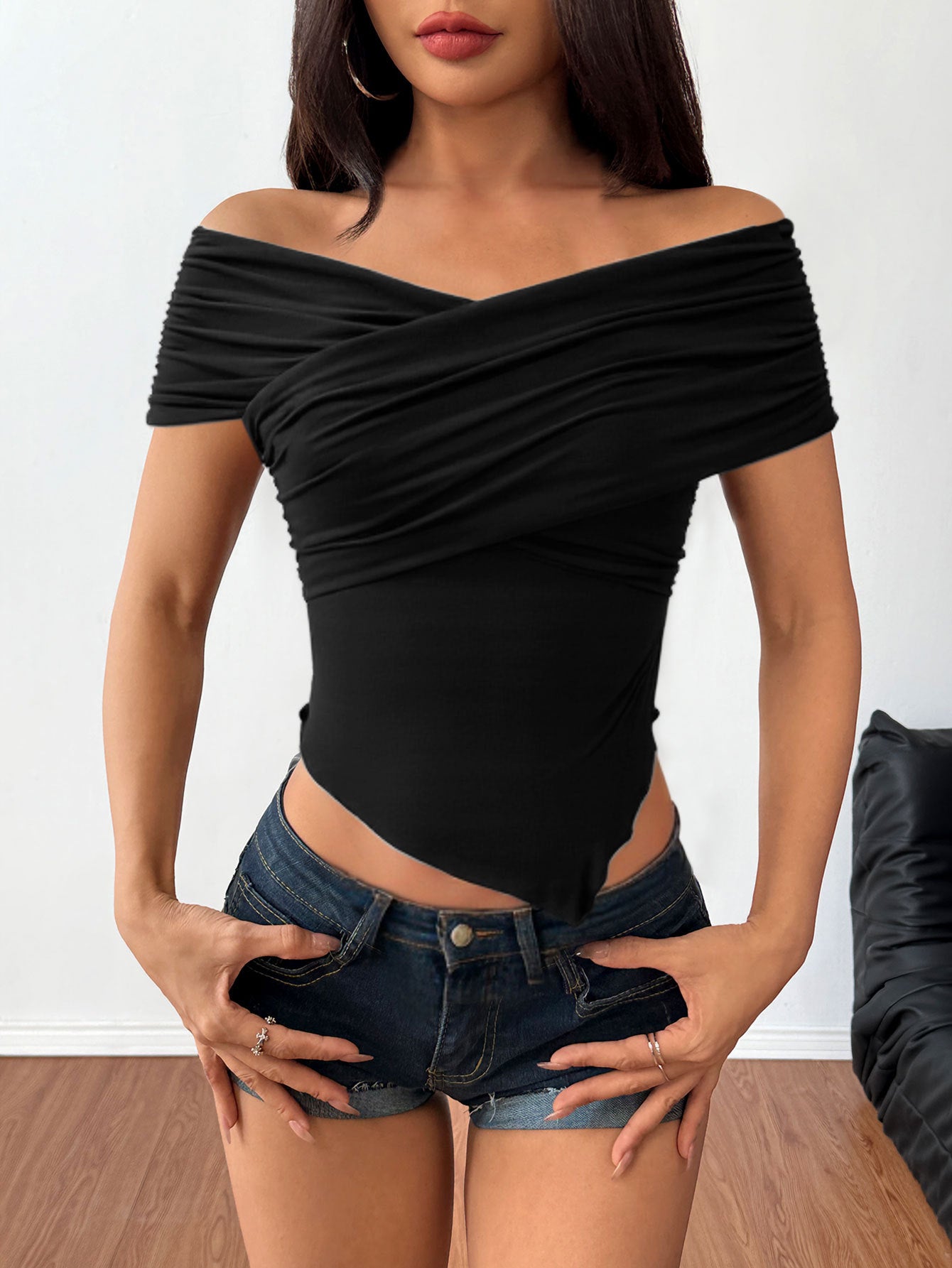 Women’s Off Shoulder Slim Fit VNeck Top | Summer Short Sleeve Blouse | noémi