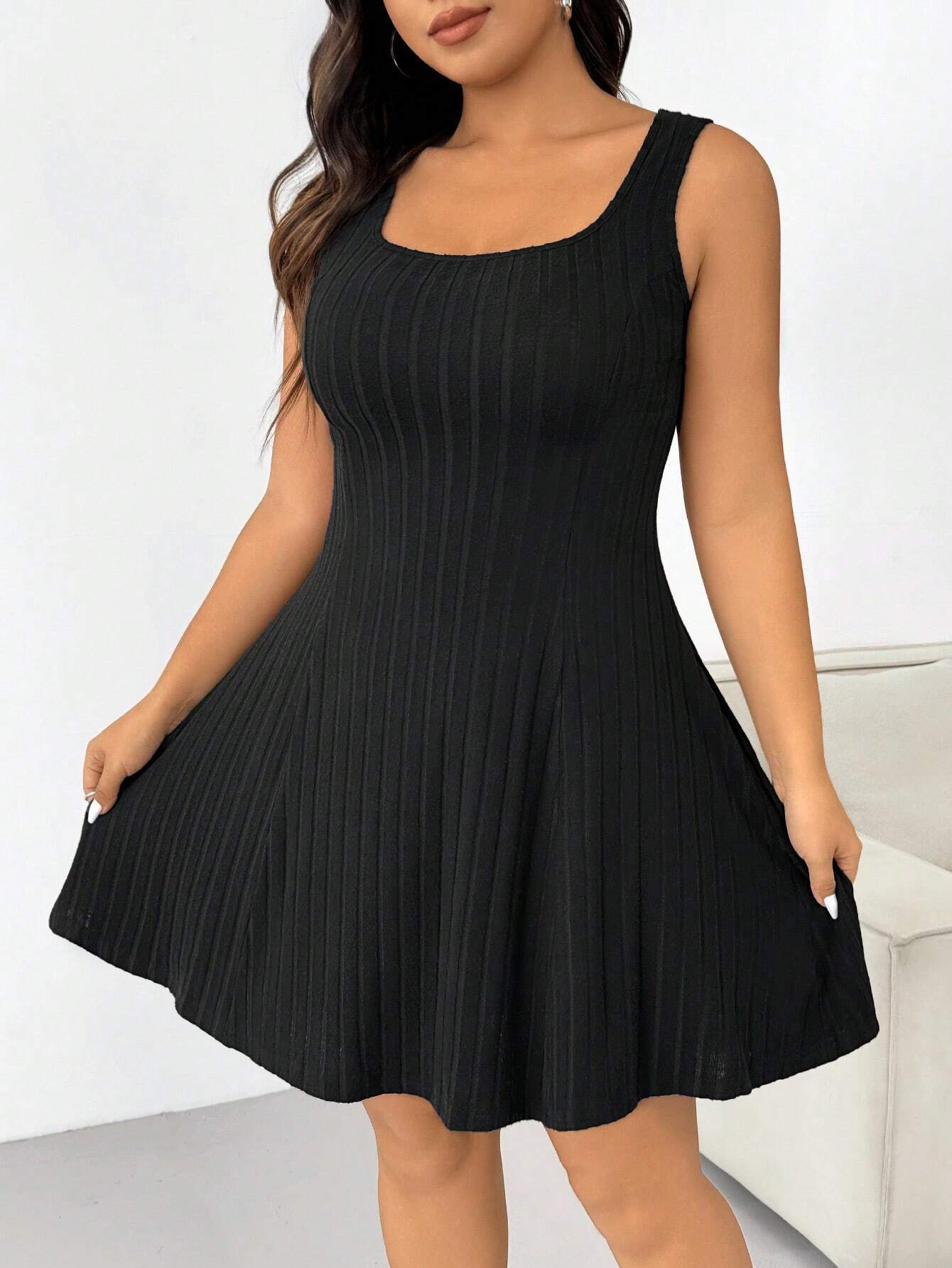Ribbed Knit Long Sleeve Mini Dress with Keyhole Detail | noémi