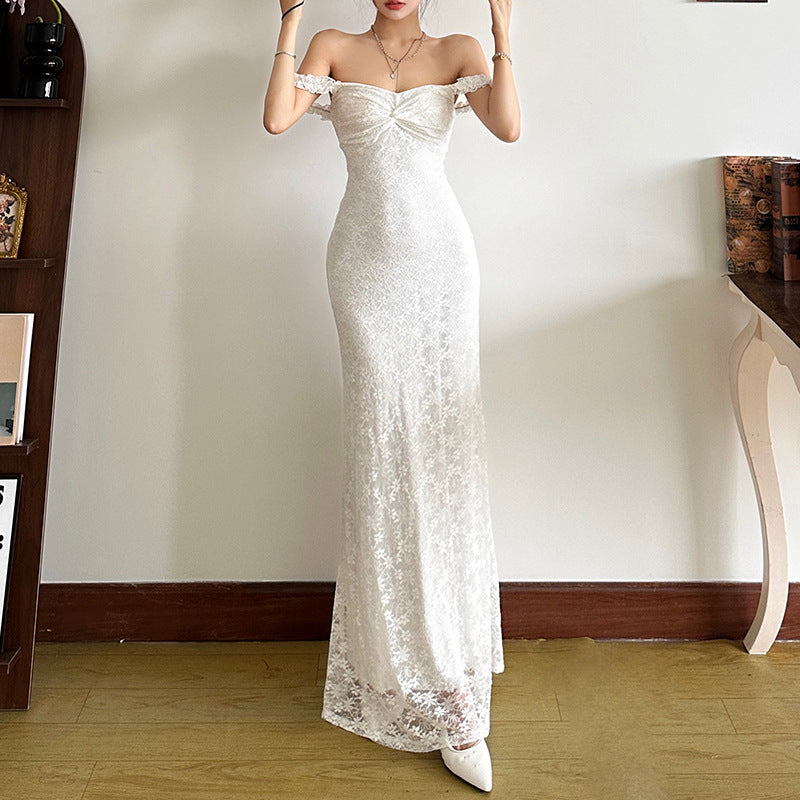 Solid Color High Waist Maxi Dress with Suspenders and Slim Fit | noémi