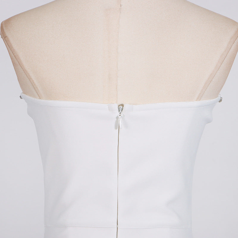 White Rhinestone Mini Dress | Sleeveless Tube Top Backless Dress | noémi