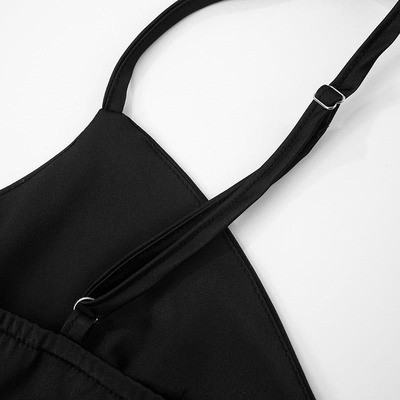 Lace Patchwork Black Dress with Slim Fit and Adjustable Straps | noémi