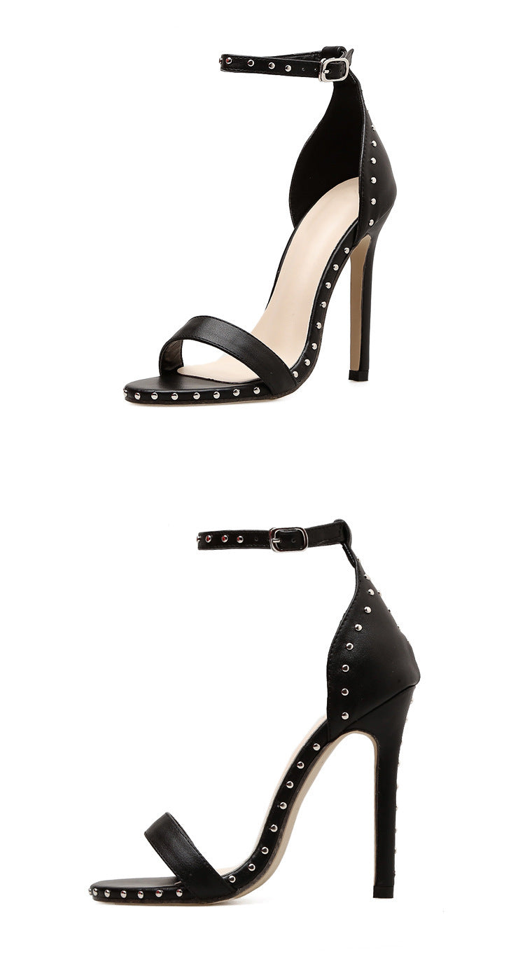 Rivet Strap Stiletto Heels | Black Sandals for Women | noémi
