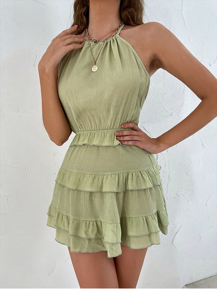 Women Ruffles Lace Up Knot Halter | Backless Waist Dress | noémi