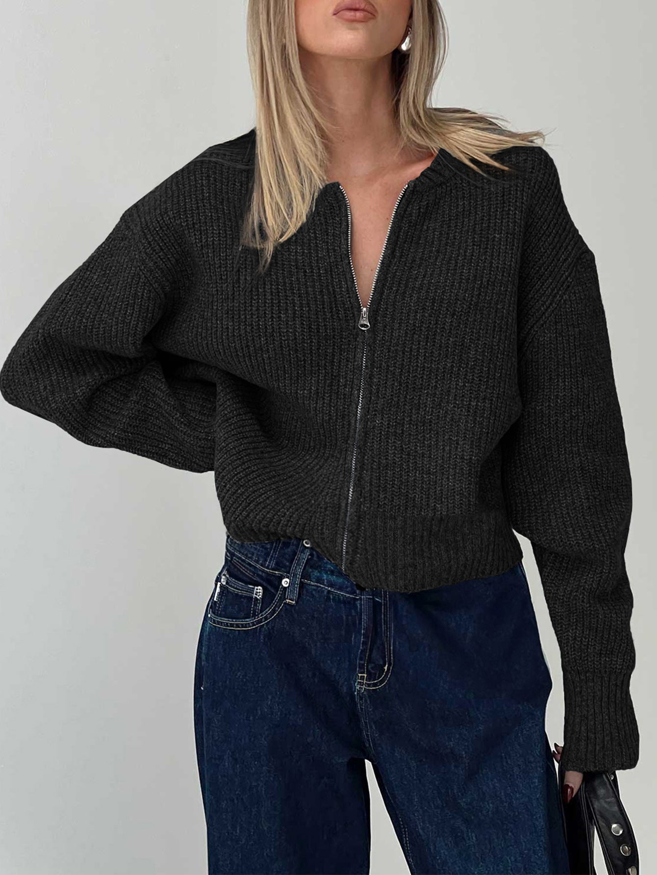 Womens Cozy Zip Up Knit Sweater | Long Sleeve Wool Blend Cardigan | noémi