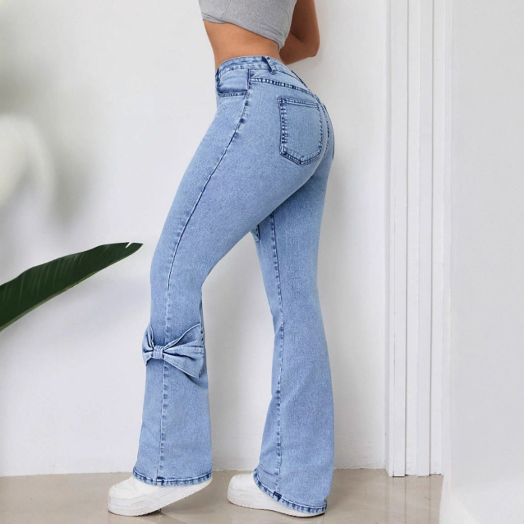 Butterfly Patchwork Flare Jeans | High Waist Bootcut Denim Trousers | noémi