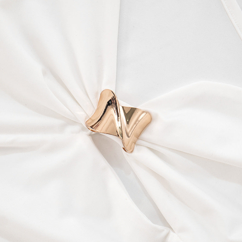 One Shoulder Cutout Top with Gold Ring | White Slim Fit Summer Tank | noémi